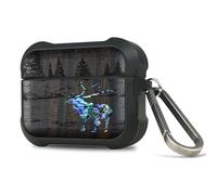 Carveit Case per AirPods Pro 3 2025 Gen Custodia, Unico Cover Incisione in legno e intarsio di cozze compatibile con AirPods Pro 3 Gen con titanio Moschettone (Legno nero-Cervo della foresta)