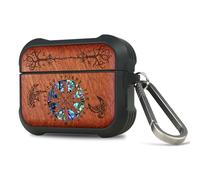 Carveit Case per AirPods Pro 3 2025 Gen Custodia, Unico Cover Incisione in legno e intarsio di cozze compatibile con AirPods Pro 3 Gen con titanio Moschettone (Rosea-Yin Yang-Wolf)