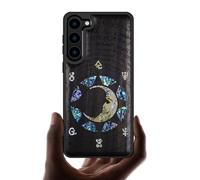 Carveit Cover Compatibile per Galaxy S23 Custodia Naturale Legno [Incisione in legno e intarsio di cozze] Antiurto TPU per Samsung S23 Case (Legno nero-Un Enigma Manoscritto)