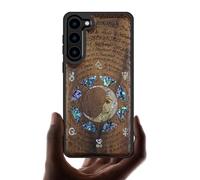 Carveit Cover Compatibile per Galaxy S23 Plus Custodia Naturale Legno [Incisione in legno e intarsio di cozze] Antiurto TPU per Samsung S23 Plus Case (Noce-Un Enigma Manoscritto)