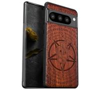 Carveit Cover Compatibile per Pixel 8 Pro Custodia Naturale Legno Ultra Sottile e Morbido TPU Protettiva per Google Pixel 8 Pro Case (Rosea-Pentagramma della vipera)