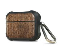 Carveit Custodia Compatibile con AirPods Pro 2/1 Gen Cover, Premium protettiva antiurto, Retro in Legno e Telaio in TPU, con titanio Moschettone (Noce-Occhio che tutto vede)