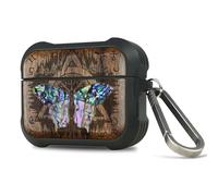 Carveit Custodia Compatibile con AirPods Pro 3 2025 Cover, Premium protettiva antiurto, Incisione in legno e intarsio di cozze, con titanio Moschettone (Noce-Farfalla celtica)