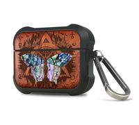 Carveit Custodia Compatibile con AirPods Pro 3 2025 Cover, Premium protettiva antiurto, Incisione in legno e intarsio di cozze, con titanio Moschettone (Rosea-Farfalla celtica)