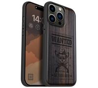 Carveit Custodia Compatibile MagSafe per 14 Pro Max Case, Legno Cover avec Magnetico per Apple 14 Pro Max Custodia Paraurti Robusto TPU (Legno nero-Teschio Fuorilegge Ricercato)