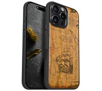 Carveit Custodia Compatibile MagSafe per 16 Pro Max Case, Legno Cover avec Magnetico per Apple 16 Pro Max Custodia Paraurti Robusto TPU (Ciliegia-Nave pirata d'epoca)