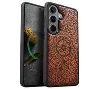 Carveit Custodia Compatibile Magsafe per Galaxy S26 Plus Case, Legno Cover avec Magnetico per Samsung S26 Plus Custodia Paraurti Robusto TPU (Rosea-Lettere Futhark)