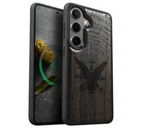 Carveit Custodia Compatibile Magsafe per Galaxy S26 Plus Case, Legno Cover avec Magnetico per Samsung S26 Plus Custodia Paraurti Robusto TPU (Legno nero-Crow Mistico con Simboli Esoterici)