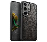 Carveit Custodia Compatibile Magsafe per Galaxy S26 Ultra Case, Legno Cover avec Magnetico per Samsung S26 Ultra Custodia Paraurti Robusto TPU (Legno nero-Lettere Futhark)