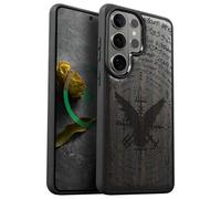 Carveit Custodia Compatibile Magsafe per Galaxy S26 Ultra Case, Legno Cover avec Magnetico per Samsung S26 Ultra Custodia Paraurti Robusto TPU (Legno nero-Crow Mistico con Simboli Esoterici)