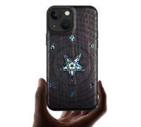 Carveit Custodia Compatibile MagSafe per iPhone 13 mini Cover, Incisione in Legno e intarsio di cozze per Apple 13 mini Custodia Magnetico Case (Legno nero-Sussurro dell'Abisso)