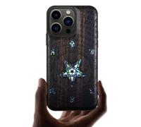 Carveit Custodia Compatibile MagSafe per iPhone 13 Pro Cover, Incisione in Legno e intarsio di cozze per Apple 13 Pro Custodia Magnetico Case (Legno nero-Sussurro dell'Abisso)