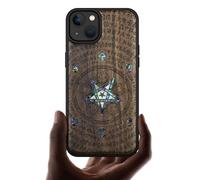 Carveit Custodia Compatibile MagSafe per iPhone 14 Plus Cover, Incisione in Legno e intarsio di cozze per Apple 14 Plus Custodia Magnetico Case (Noce Legno-Sussurro dell'Abisso)