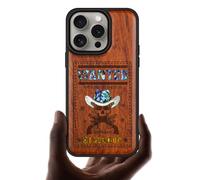 Carveit Custodia Compatibile MagSafe per iPhone 15 Pro Cover, Incisione in Legno e intarsio di cozze per Apple 15 Pro Custodia Magnetico Case (Rosea Legno-Teschio Fuorilegge Ricercato)