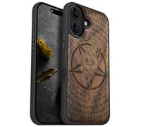 Carveit Custodia Compatibile MagSafe per iPhone 16 Case, Legno Cover avec Magnetico per Apple 16 Custodia Paraurti Robusto TPU (Noce-Pentagramma della vipera)