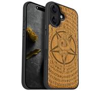 Carveit Custodia Compatibile MagSafe per iPhone 16 Case, Legno Cover avec Magnetico per Apple 16 Custodia Paraurti Robusto TPU (Ciliegia-Pentagramma della vipera)