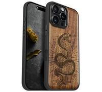 Carveit Custodia Compatibile MagSafe per iPhone 16 Pro Max Case, Legno Cover avec Magnetico per Apple 16 Pro Max Custodia Paraurti Robusto TPU (Noce-Spirale della vipera)