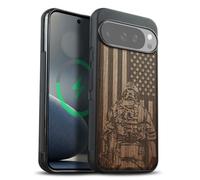 Carveit Custodia Compatibile MagSafe per Pixel 10 / Pixel 10 Pro Case, Legno Cover avec Magnetico per Google Pixel 10/10 Pro Custodia Paraurti TPU (Noce-Soldato al Valore e all'Onore)