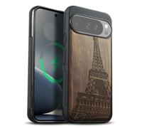 Carveit Custodia Compatibile MagSafe per Pixel 10 Pro XL Case, Legno Cover avec Magnetico per Google Pixel 10 Pro XL Custodia Paraurti TPU (Noce-La Torre Eiffel nello splendore)