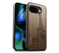 Carveit Custodia Compatibile MagSafe per Pixel 10a Case, Legno Cover avec Magnetico per Google Pixel 10a Custodia Paraurti Robusto TPU (Noce-La Torre Eiffel Nello Splendore)
