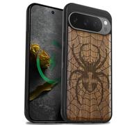 Carveit Custodia Compatibile MagSafe per Pixel 9 Pro Case, Legno Cover avec Magnetico per Google Pixel 9 Pro Custodia Paraurti Robusto TPU (Noce-Dominio di Ragnatele)