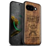 Carveit Custodia Compatibile MagSafe per Pixel 9a Case, Legno Cover avec Magnetico per Google Pixel 9a Custodia Paraurti Robusto TPU (Noce-Teschio Fuorilegge Ricercato)
