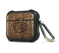 Carveit Custodia in Legno Compatibile con AirPods 4 (2024) Gen Case, Cover Protettiva in Antiurto per Apple AirPods 4 Gen con titanio Moschettone (Noce-Mandala Eye of Horus)