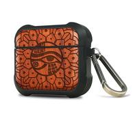 Carveit Custodia in Legno Compatibile con AirPods 4 (2024) Gen Case, Cover Protettiva in Antiurto per Apple AirPods 4 Gen con titanio Moschettone (Rosea-Mandala Eye of Horus)