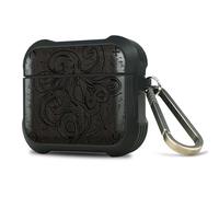 Carveit Custodia in Legno Compatibile con AirPods 4 (2024) Gen Case, Cover Protettiva in Antiurto per AirPods di 4a Gen (USB-C) con titanio Moschettone (Legno nero-Octopus del vecchio manoscritto)