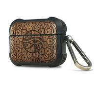 Carveit Custodia in Legno Compatibile con AirPods Pro 2/1 Gen (2023) Case, Cover Protettiva in Antiurto per Apple Airpod Pro 1/2 Gen con titanio Moschettone (Noce-Mandala Eye of Horus)
