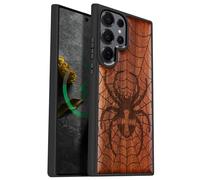 Carveit Custodia In Legno Compatibile MagSafe con Galaxy S25 Ultra Custodia, Magnetico Case avec Antiurto con Protezione Per Samsung S25 Ultra Cover (Rosea-Dominio di Ragnatele)