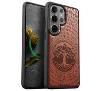 Carveit Custodia In Legno Compatibile Magsafe con Galaxy S26 Ultra Custodia, Magnetico Case avec Antiurto con Protezione Per Samsung S26 Ultra Cover (Rosea-Yggdrasil e Rune)