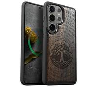 Carveit Custodia In Legno Compatibile Magsafe con Galaxy S26 Ultra Custodia, Magnetico Case avec Antiurto con Protezione Per Samsung S26 Ultra Cover (Legno nero-Yggdrasil e Rune)