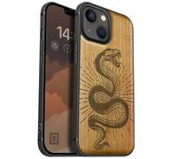 Carveit Custodia In Legno Compatibile MagSafe con iPhone 13 mini Custodia, Magnetico Case avec Antiurto con Protezione Per 13 mini Cover (Ciliegia-Spirale della vipera)