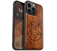 Carveit Custodia In Legno Compatibile MagSafe con iPhone 13 Pro Custodia, Magnetico Case avec Antiurto con Protezione Per 13 Pro Cover (Rosea-Pentagramma della vipera)