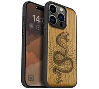 Carveit Custodia In Legno Compatibile MagSafe con iPhone 14 Pro Custodia, Magnetico Case avec Antiurto con Protezione Per 14 Pro Cover (Ciliegia-Spirale della vipera)