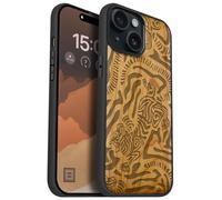 Carveit Custodia In Legno Compatibile MagSafe con iPhone 15 Custodia, Magnetico Case avec Antiurto con Protezione Per 15 Cover (Ciliegia-Ruggito dell'Arte Astratta)