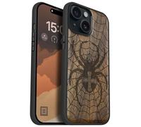 Carveit Custodia In Legno Compatibile MagSafe con iPhone 15 Custodia, Magnetico Case avec Antiurto con Protezione Per 15 Cover (Noce-Dominio del Tessitore di Ragnatele)