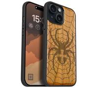 Carveit Custodia In Legno Compatibile MagSafe con iPhone 15 Custodia, Magnetico Case avec Antiurto con Protezione Per 15 Cover (Ciliegia-Dominio del Tessitore di Ragnatele)
