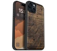 Carveit Custodia In Legno Compatibile MagSafe con iPhone 15 Plus Custodia, Magnetico Case avec Antiurto con Protezione Per 15 Plus Cover (Noce-Grazia Fluida del Pesce Rosso)