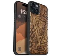 Carveit Custodia In Legno Compatibile MagSafe con iPhone 15 Plus Custodia, Magnetico Case avec Antiurto con Protezione Per 15 Plus Cover (Noce-Ruggito dell'Arte Astratta)