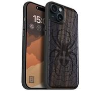 Carveit Custodia In Legno Compatibile MagSafe con iPhone 15 Plus Custodia, Magnetico Case avec Antiurto con Protezione Per 15 Plus Cover (Legno nero-Dominio del Tessitore di Ragnatele)