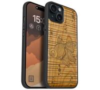 Carveit Custodia In Legno Compatibile MagSafe con iPhone 15 Plus Custodia, Magnetico Case avec Antiurto con Protezione Per 15 Plus Cover (Ciliegia-Grazia Fluida del Pesce Rosso)