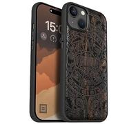 Carveit Custodia In Legno Compatibile MagSafe con iPhone 15 Plus Custodia, Magnetico Case avec Antiurto con Protezione Per 15 Plus Cover (Legno nero-Calendario Maya)