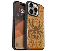 Carveit Custodia In Legno Compatibile MagSafe con iPhone 15 Pro Custodia, Magnetico Case avec Antiurto con Protezione Per 15 Pro Cover (Ciliegia-Dominio del Tessitore di Ragnatele)