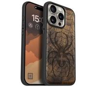 Carveit Custodia In Legno Compatibile MagSafe con iPhone 15 Pro Custodia, Magnetico Case avec Antiurto con Protezione Per 15 Pro Cover (Noce-Dominio del Tessitore di Ragnatele)