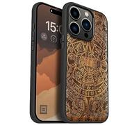 Carveit Custodia In Legno Compatibile MagSafe con iPhone 15 Pro Custodia, Magnetico Case avec Antiurto con Protezione Per 15 Pro Cover (Noce-Calendario Maya)