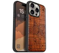 Carveit Custodia In Legno Compatibile MagSafe con iPhone 15 Pro Custodia, Magnetico Case avec Antiurto con Protezione Per 15 Pro Cover (Rosea-Grazia Fluida del Pesce Rosso)