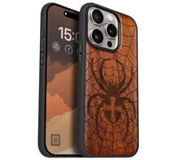 Carveit Custodia In Legno Compatibile MagSafe con iPhone 15 Pro Custodia, Magnetico Case avec Antiurto con Protezione Per 15 Pro Cover (Rosea-Dominio del Tessitore di Ragnatele)