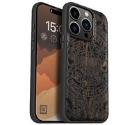Carveit Custodia In Legno Compatibile MagSafe con iPhone 15 Pro Custodia, Magnetico Case avec Antiurto con Protezione Per 15 Pro Cover (Legno nero-Calendario Maya)